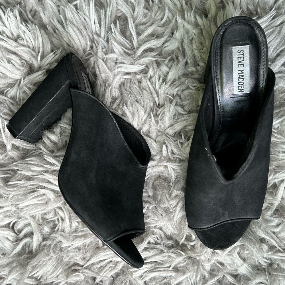 Steve Madden Vista black suede block heel mules women’s shoe size 10 - Picture 2 of 9